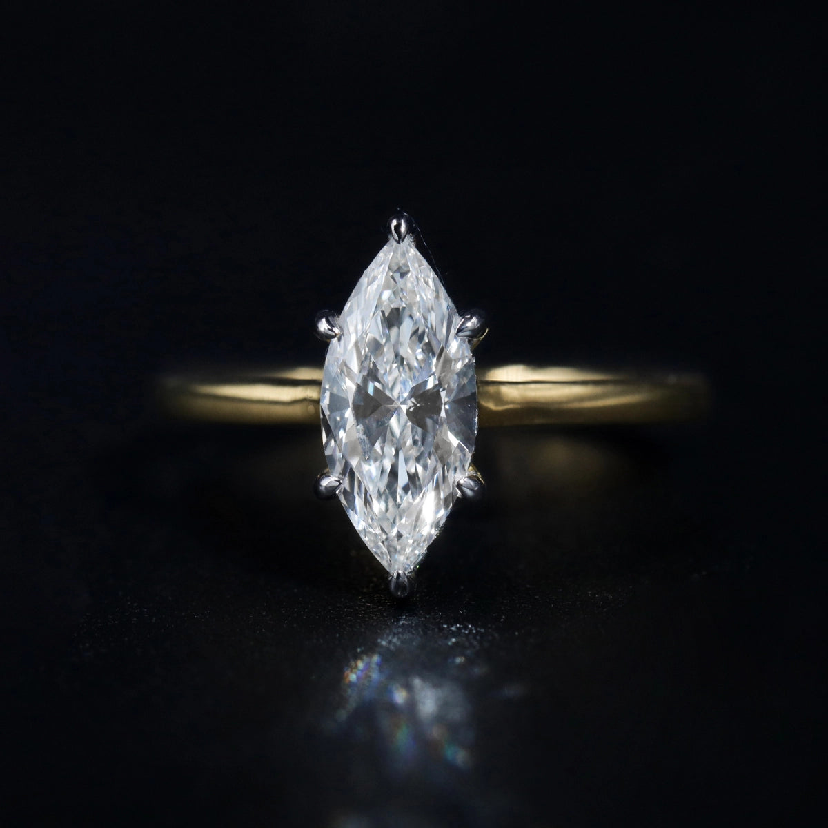Marquise Solitaire Double Hidden Halo Cathedral Ring