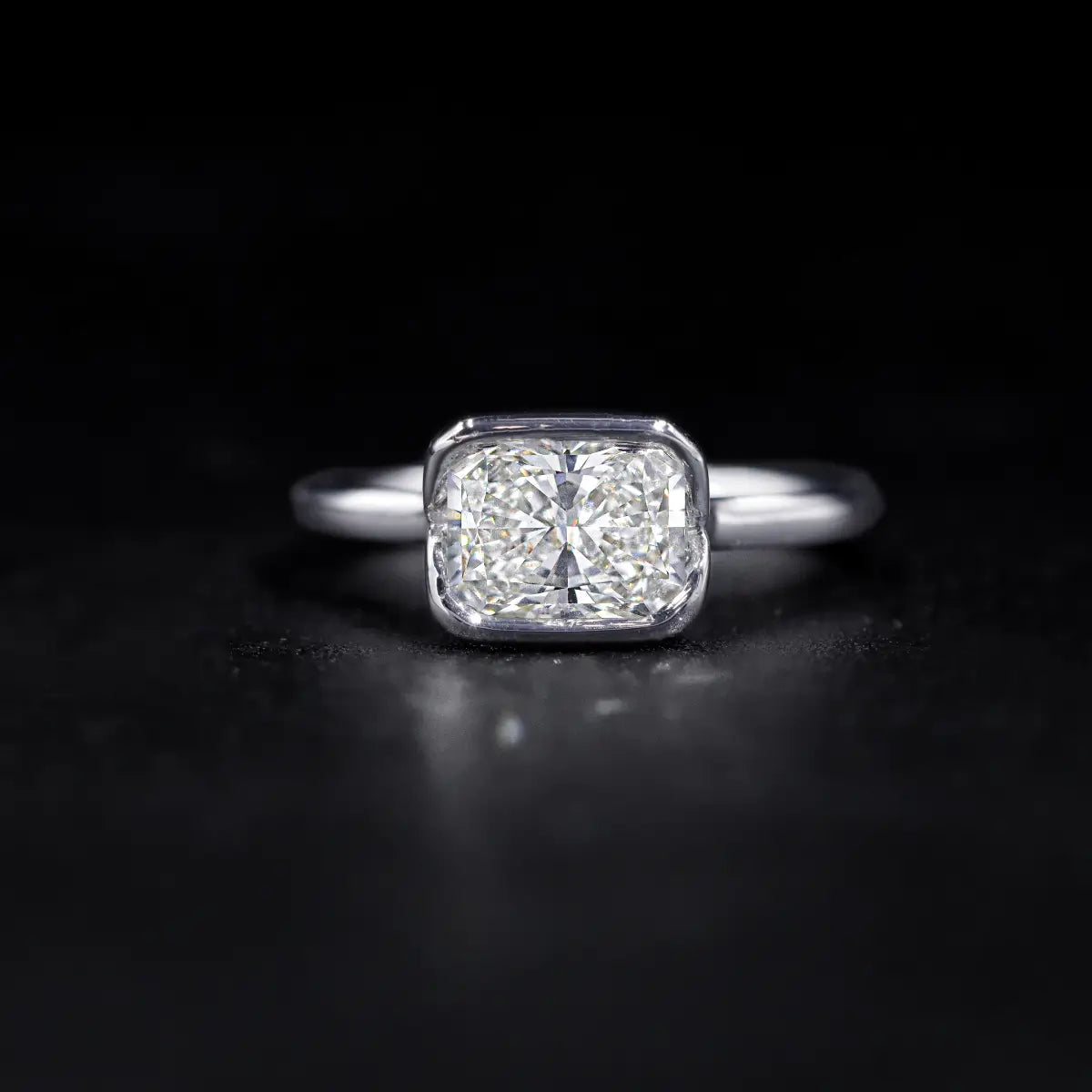 Radiant Cut Diamond Half Bezel East West Ring