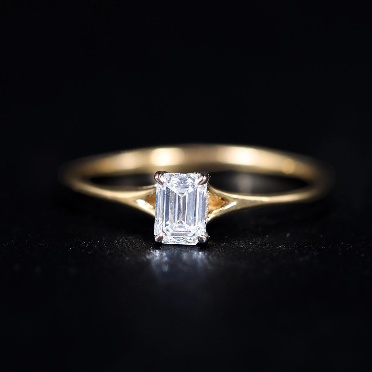 Emerald Cut Split Shank Ring | Earthly Jewels