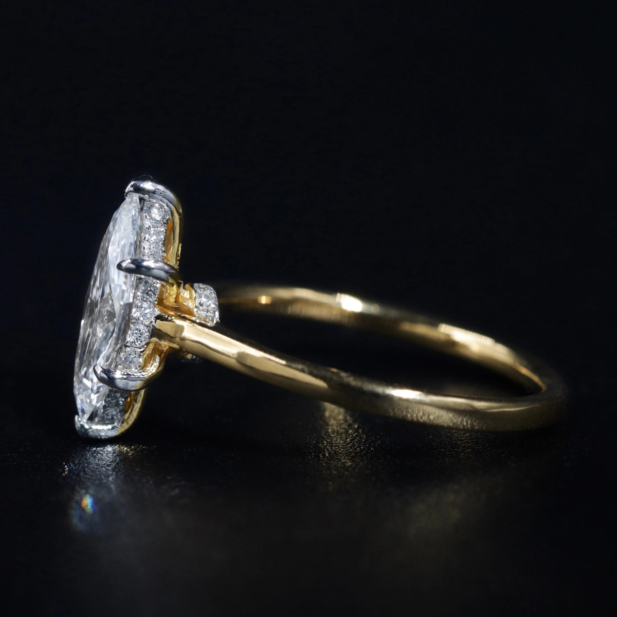 Marquise Solitaire Double Hidden Halo Cathedral Ring