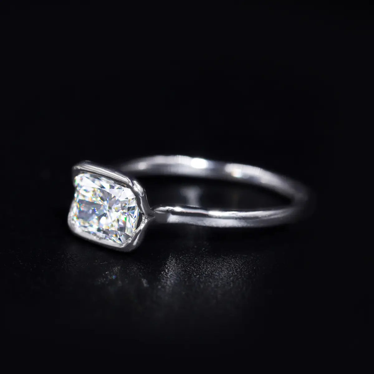 Radiant Cut Diamond Half Bezel East West Ring