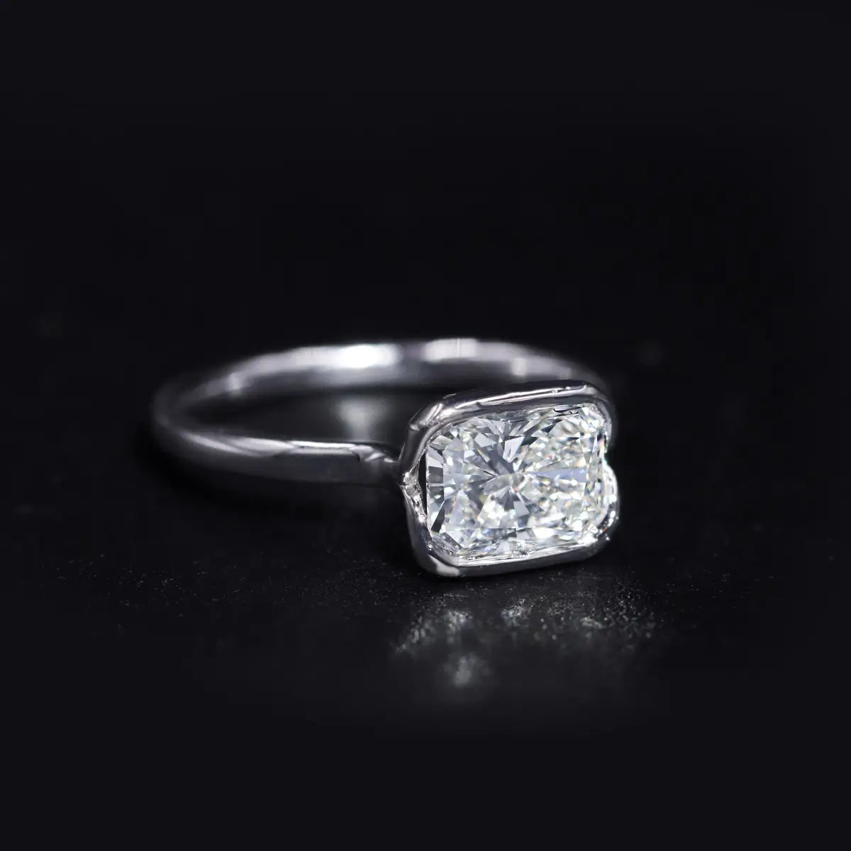 Radiant Cut Diamond Half Bezel East West Ring