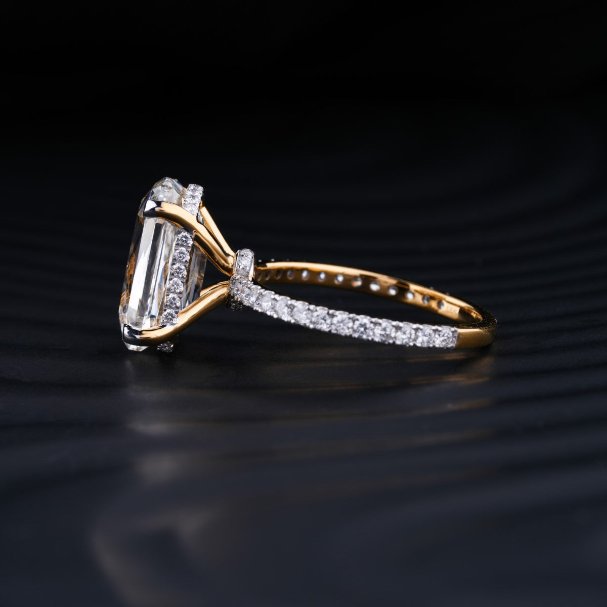 Cushion Cut Hidden Halo Engagement Ring