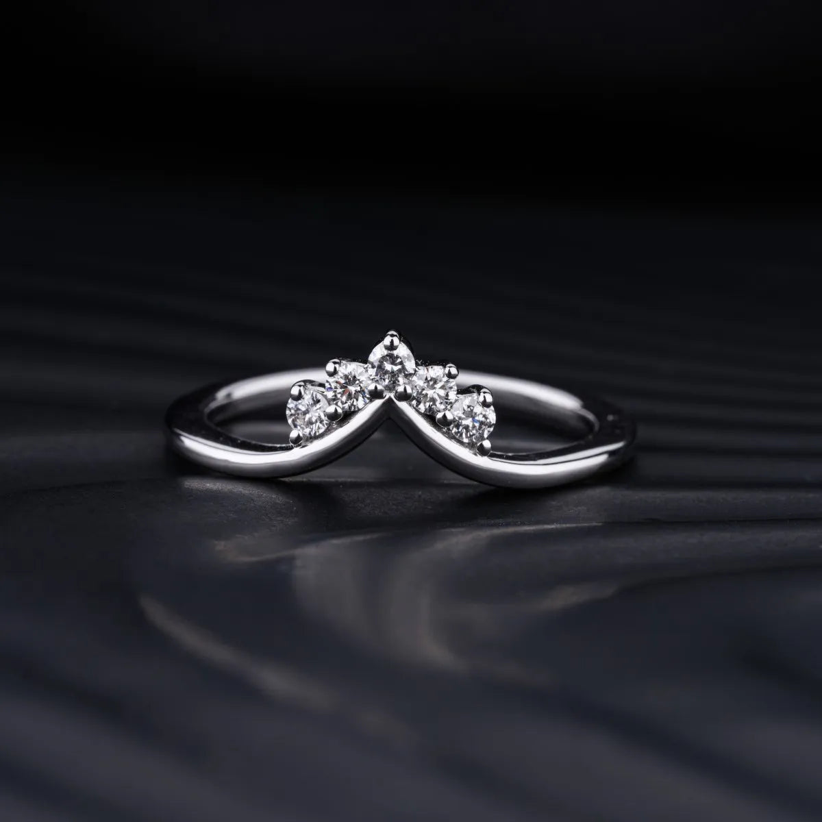 Tiny Crown Ring With Round Diamonds
