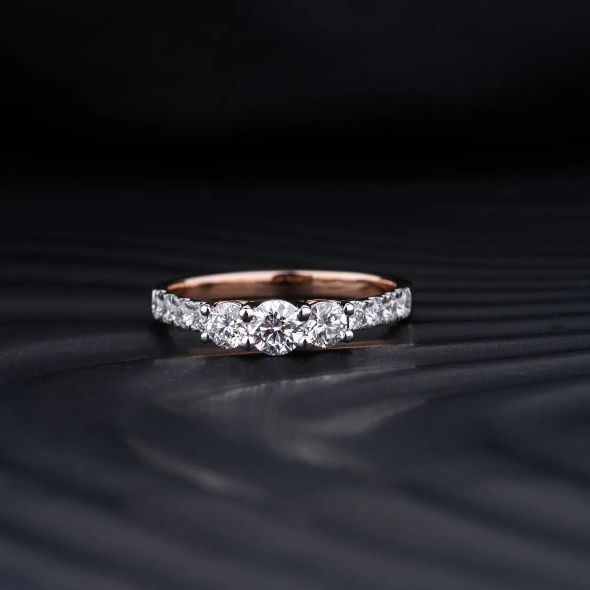Round Trilogy Ring With Side Diamonds