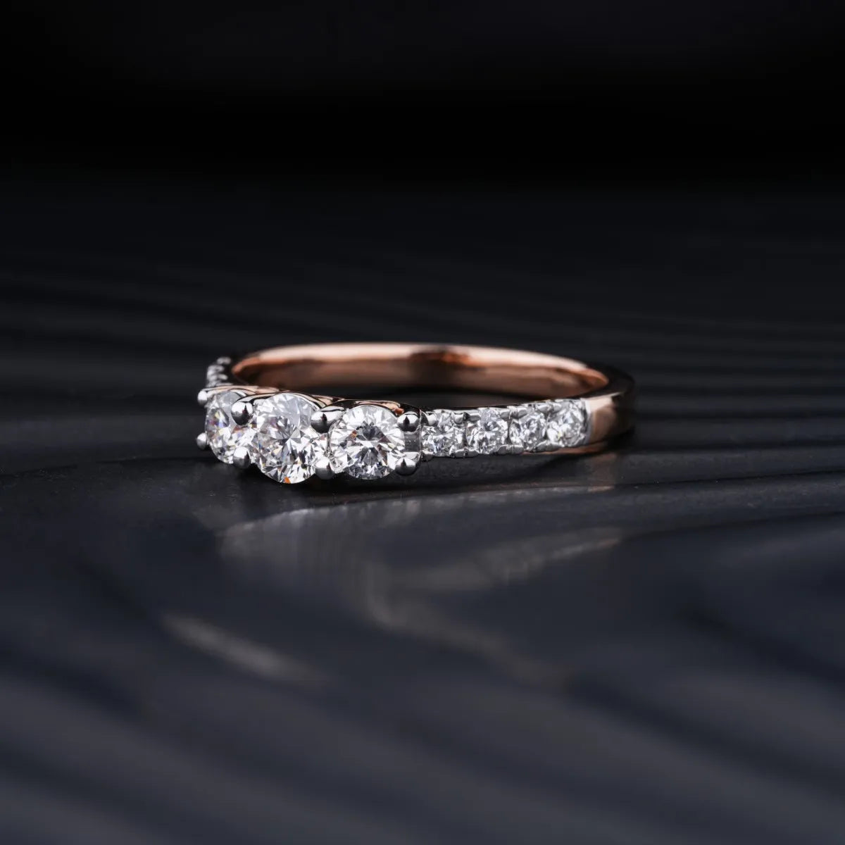 Round Trilogy Ring With Side Diamonds