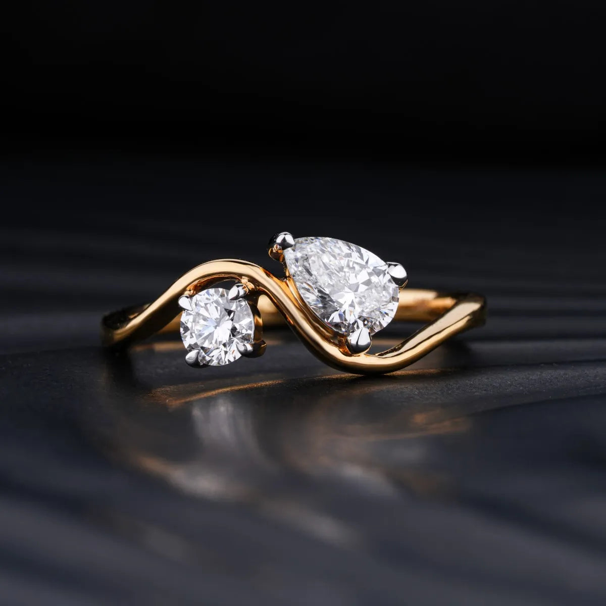 Round And Pear Diamond Toi Et Moi Ring