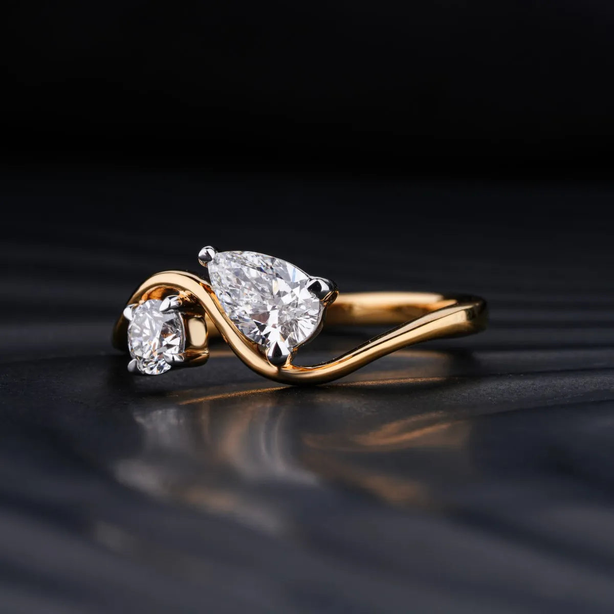 Round And Pear Diamond Toi Et Moi Ring