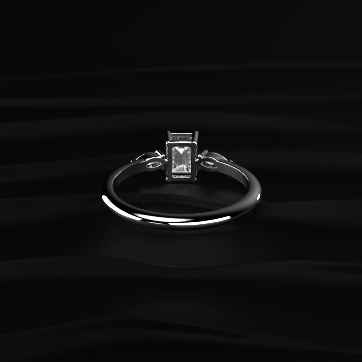 Emerald Cut with Marquise Side Diamonds Ring