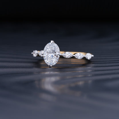 Oval Diamond Ring With Marquise Side Stones | Earthly Jewels