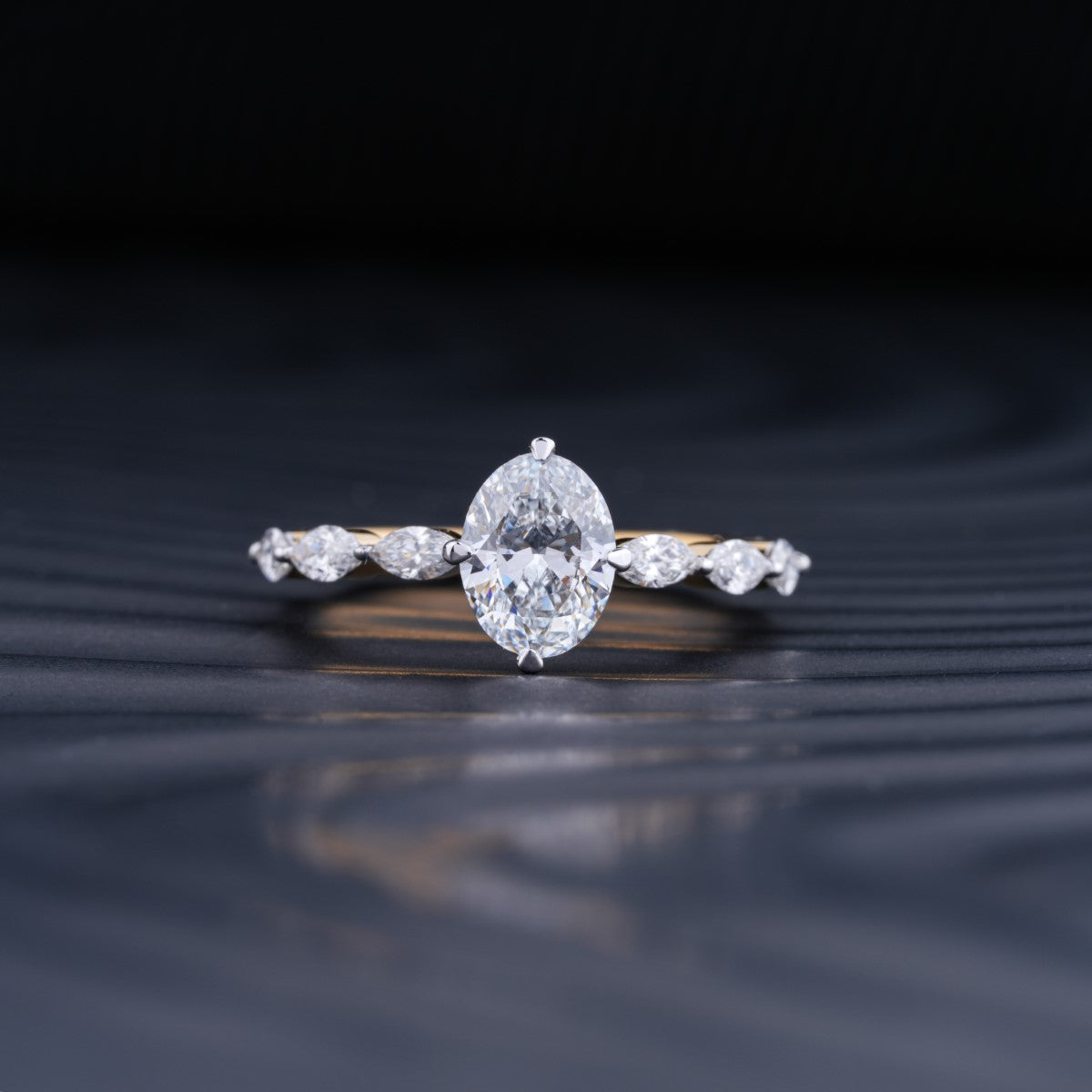 Oval Diamond Ring With Marquise Side Stones | Earthly Jewels