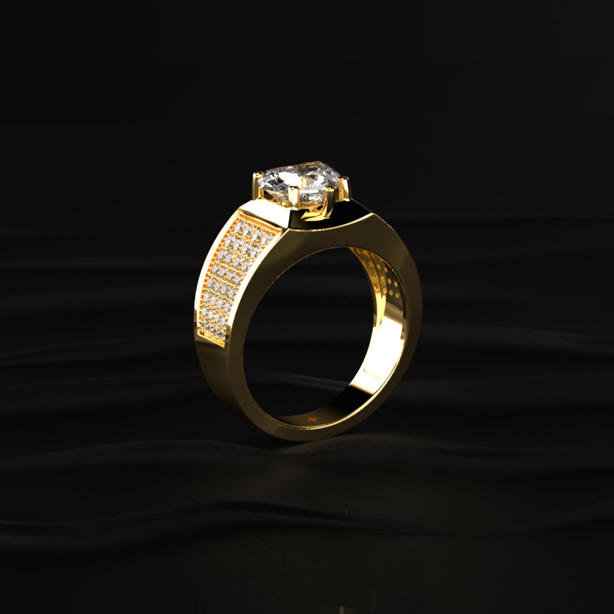 Heart Shape Solitaire With Grain Setting Ring For Male