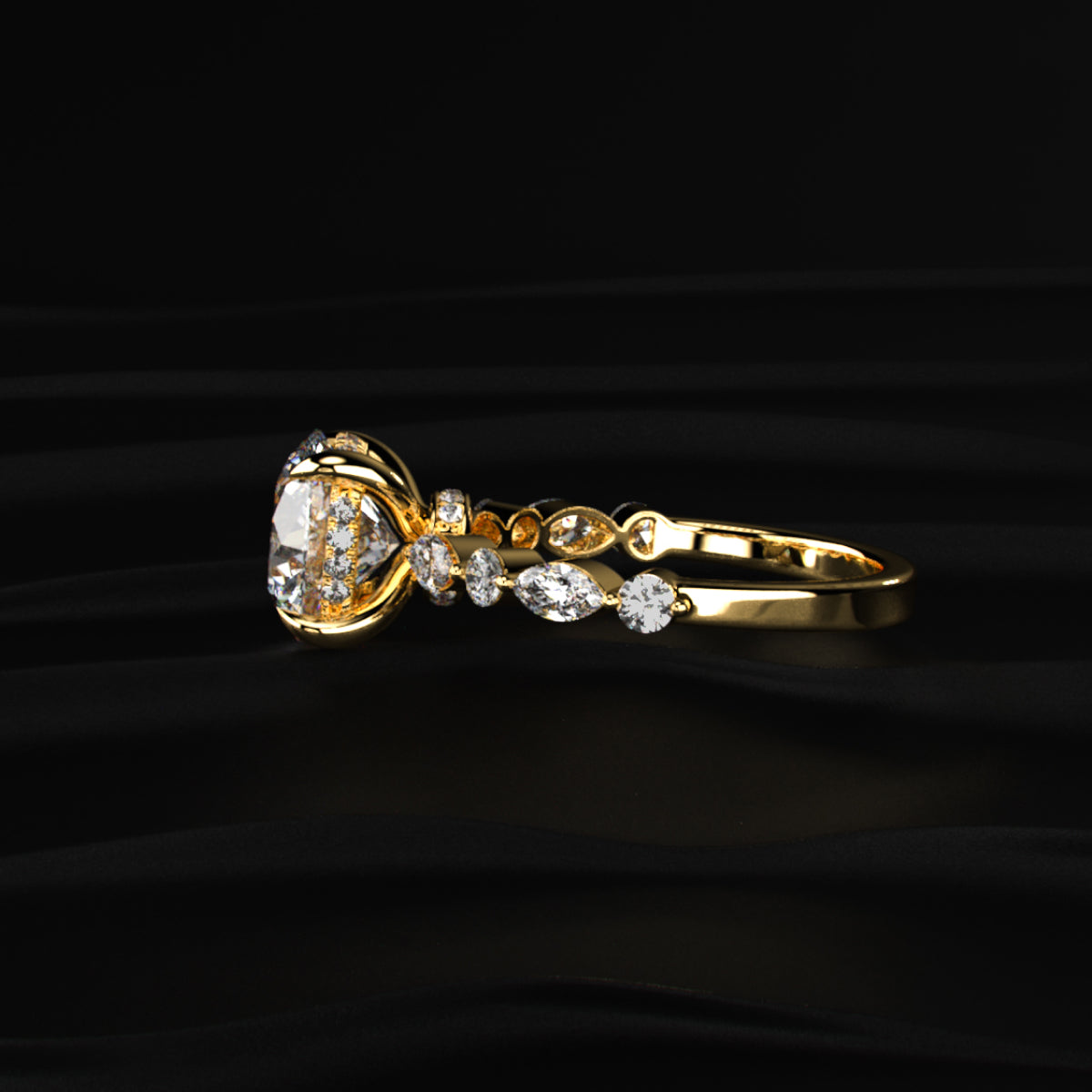 Round Solitaire Ring With Round Marquise Band | Earthly Jewels