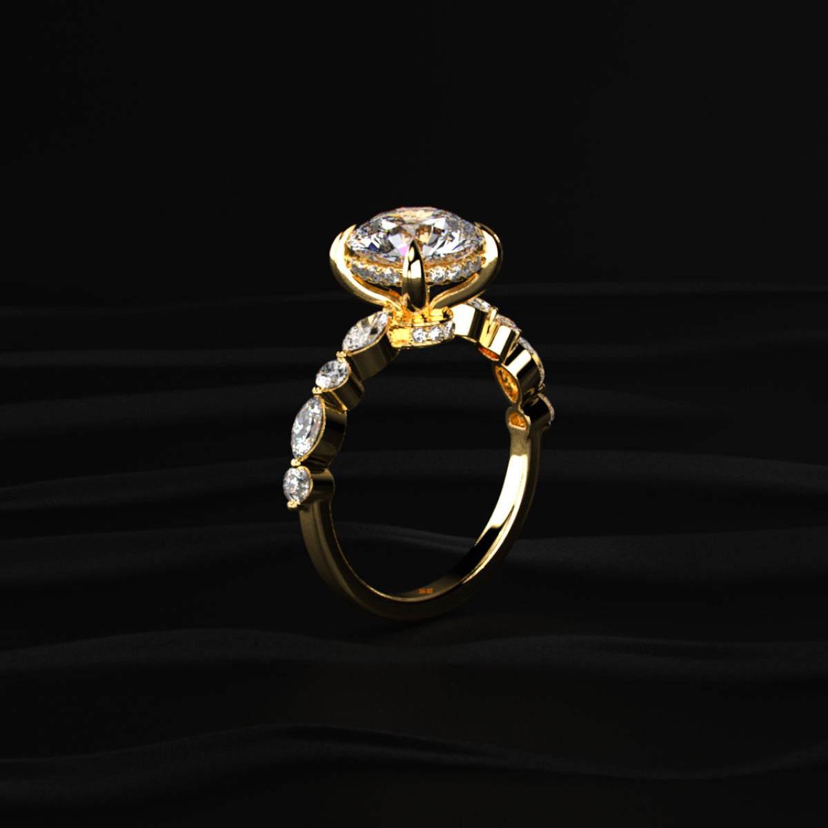 Round Solitaire Ring With Round Marquise Band | Earthly Jewels