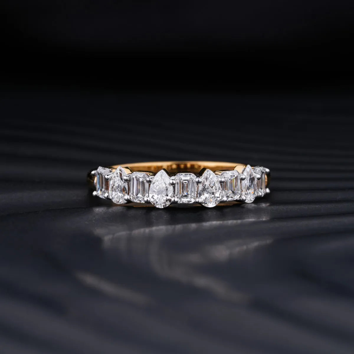 Pear And Emerald Cut Half Eternity Ring | Earthly Jewels
