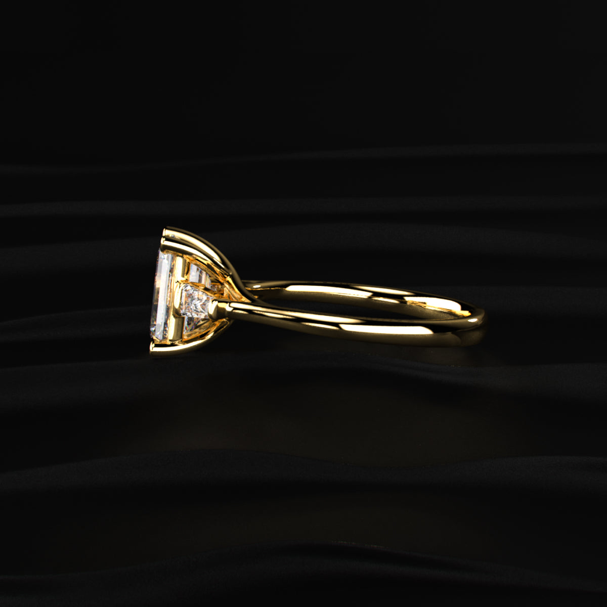 Emerald Solitaire Engagement Ring With Tapered Baguette | Earthly Jewels