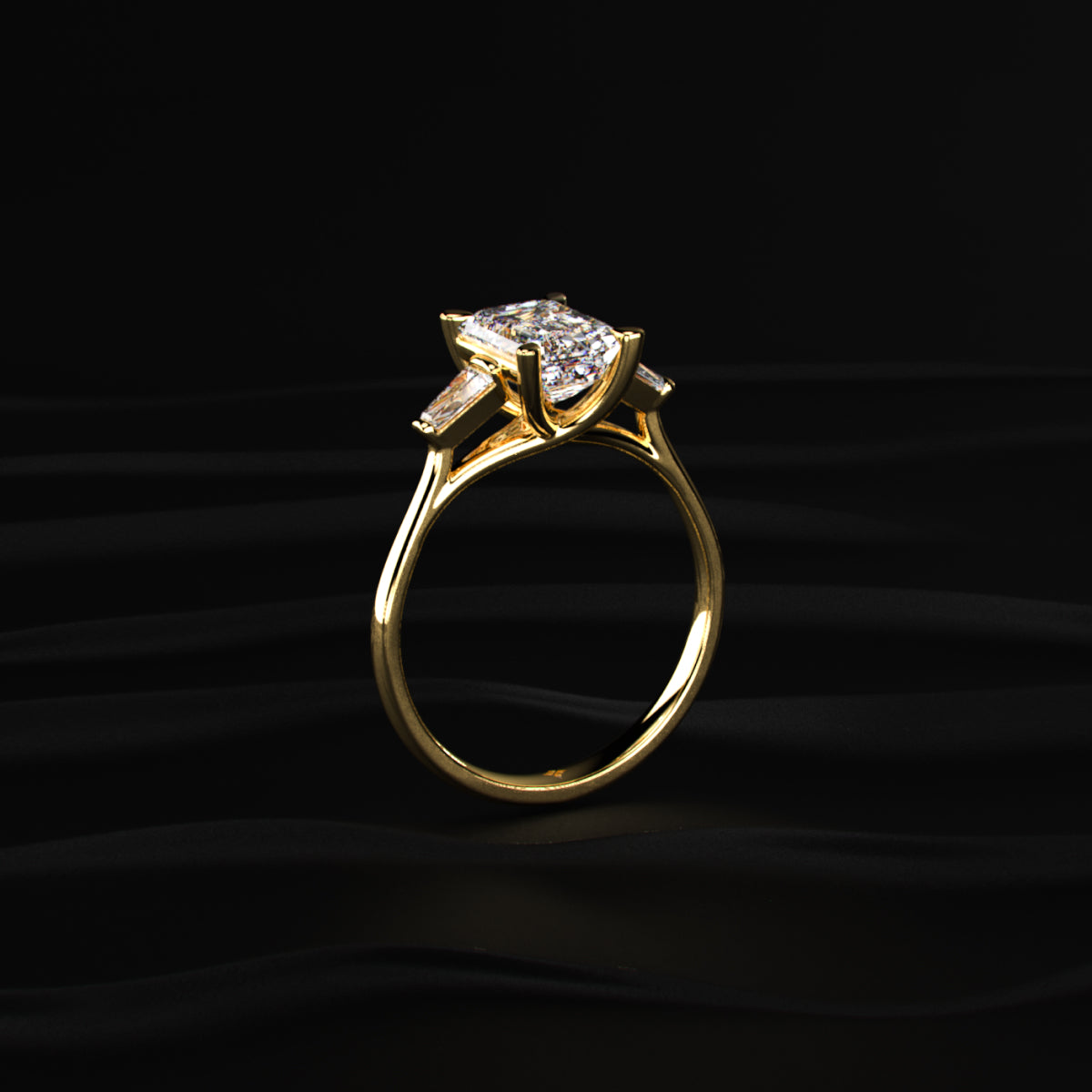 Emerald Solitaire Engagement Ring With Tapered Baguette | Earthly Jewels
