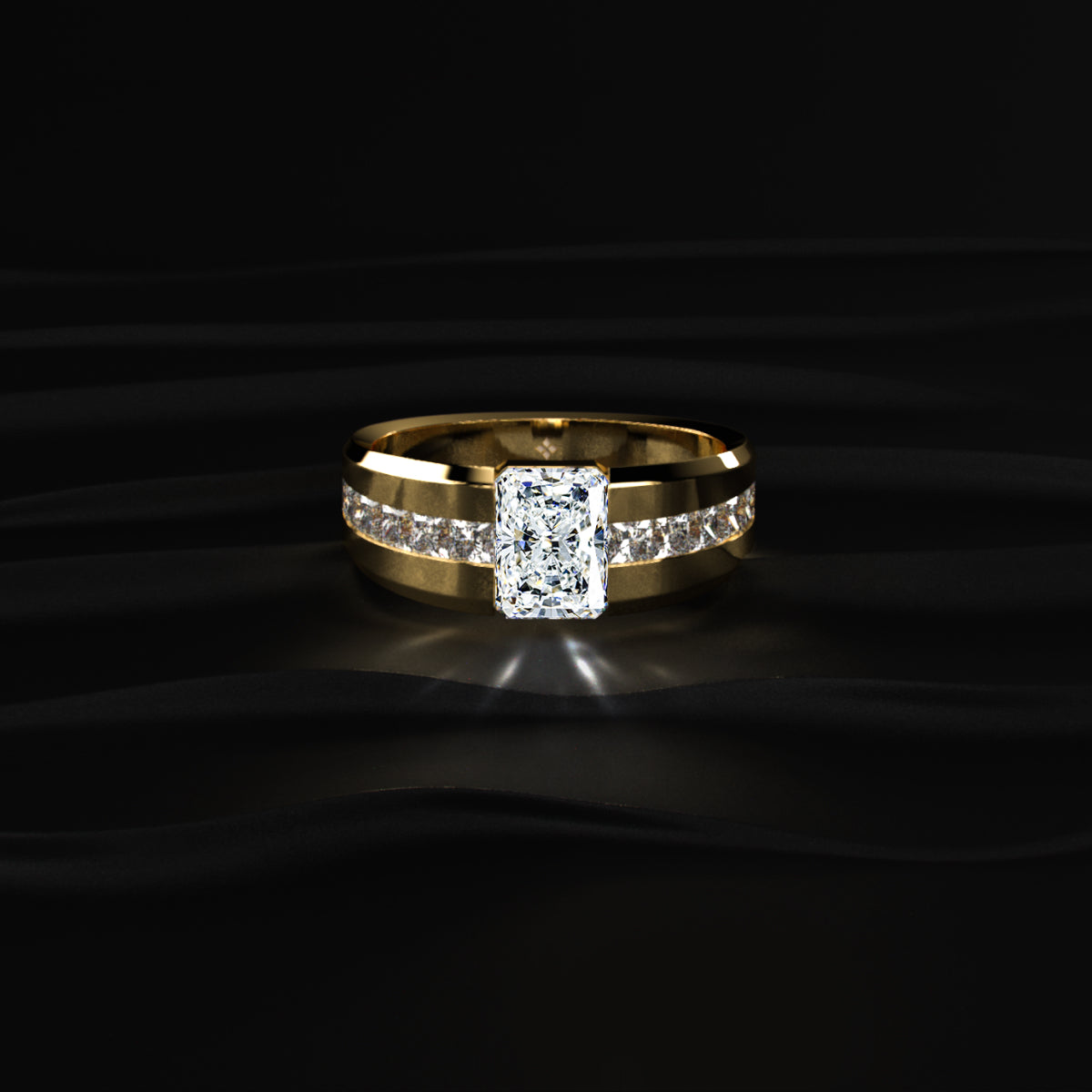 Radiant Cut Diamond Channel Men'S Ring