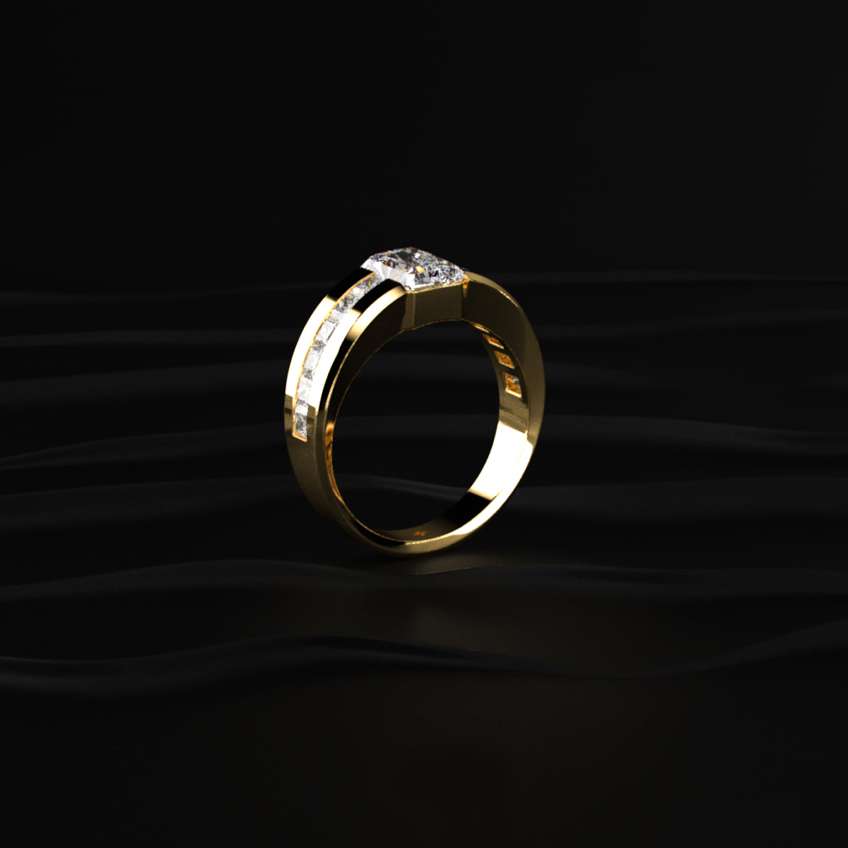 Radiant Cut Diamond Channel Men'S Ring