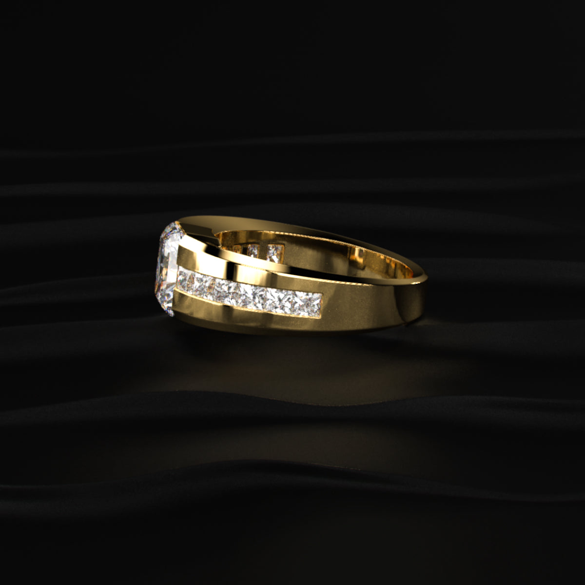 Radiant Cut Diamond Channel Men'S Ring