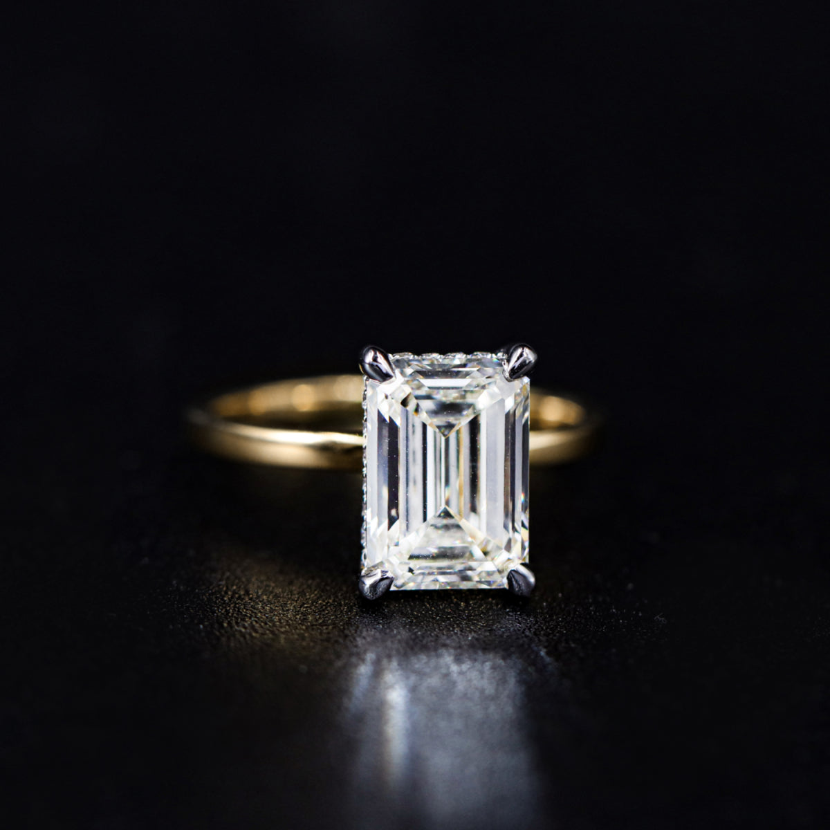 Emerald Solitaire With Double Hidden Halo Ring