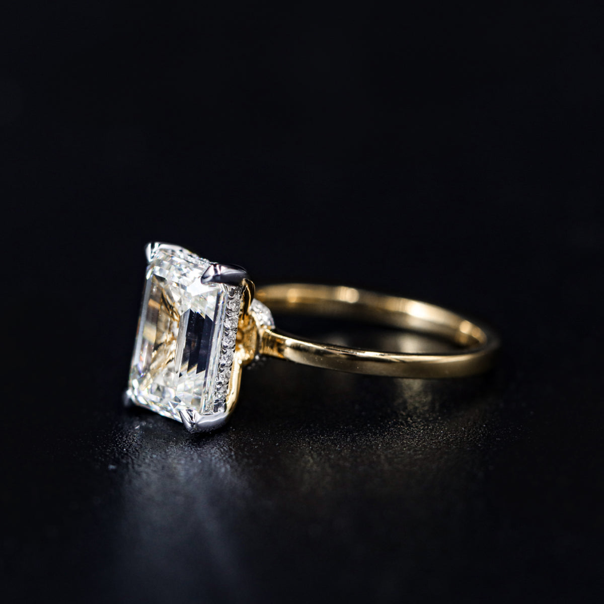 Emerald Solitaire With Double Hidden Halo Ring