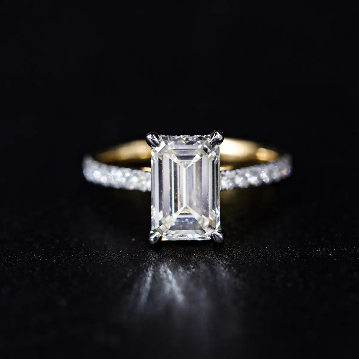 Emerald Shape Solitaire With Double Hidden Halo Ring