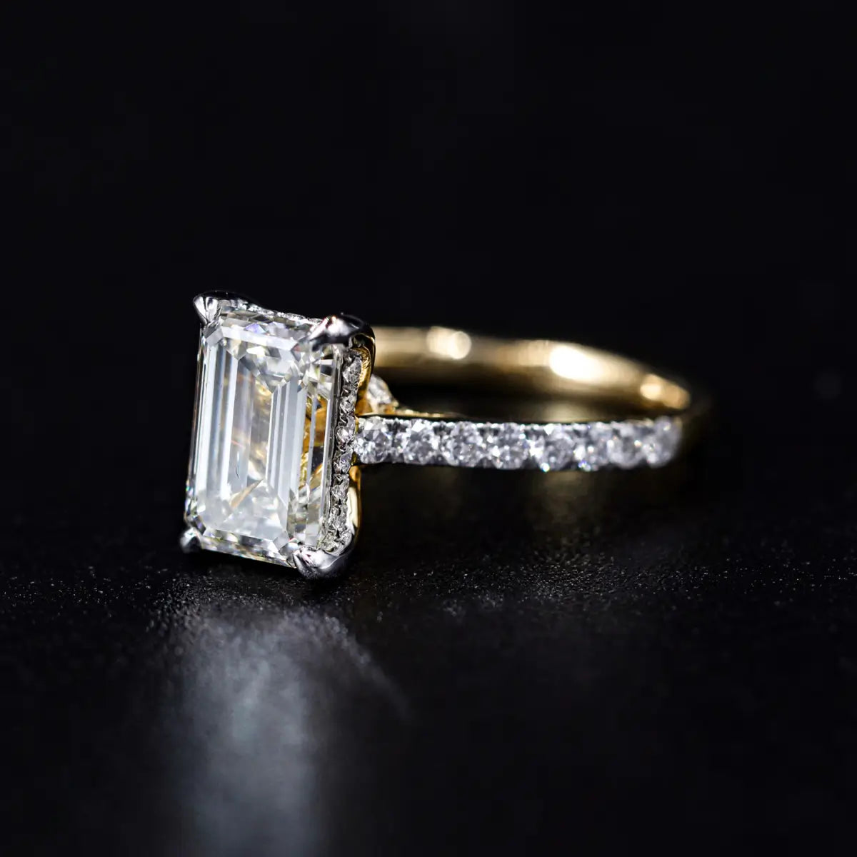 Emerald Shape Solitaire With Double Hidden Halo Ring