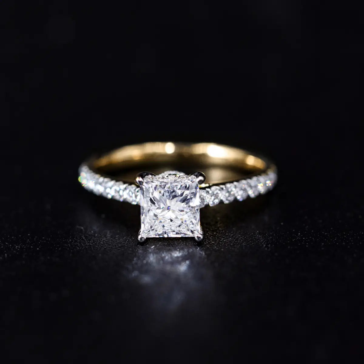 Princess Shape Solitaire With Double Hidden Halo Ring