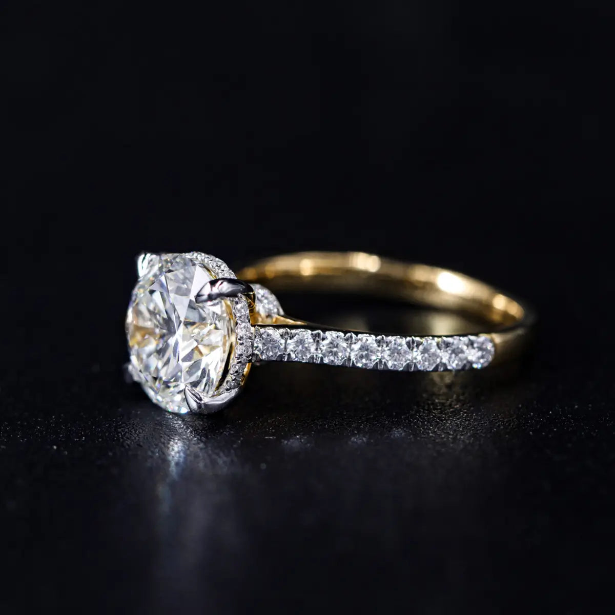 Round Shape Solitaire With Double Hidden Halo Ring
