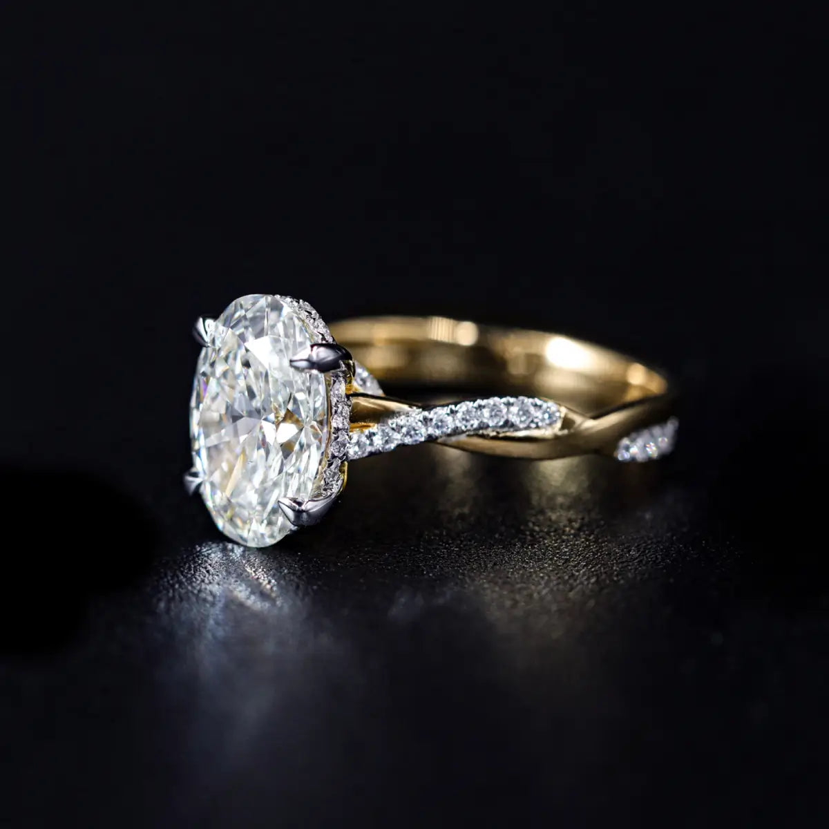 Oval With Twisted Pave Band & Hidden Halo | Earthly Jewels
