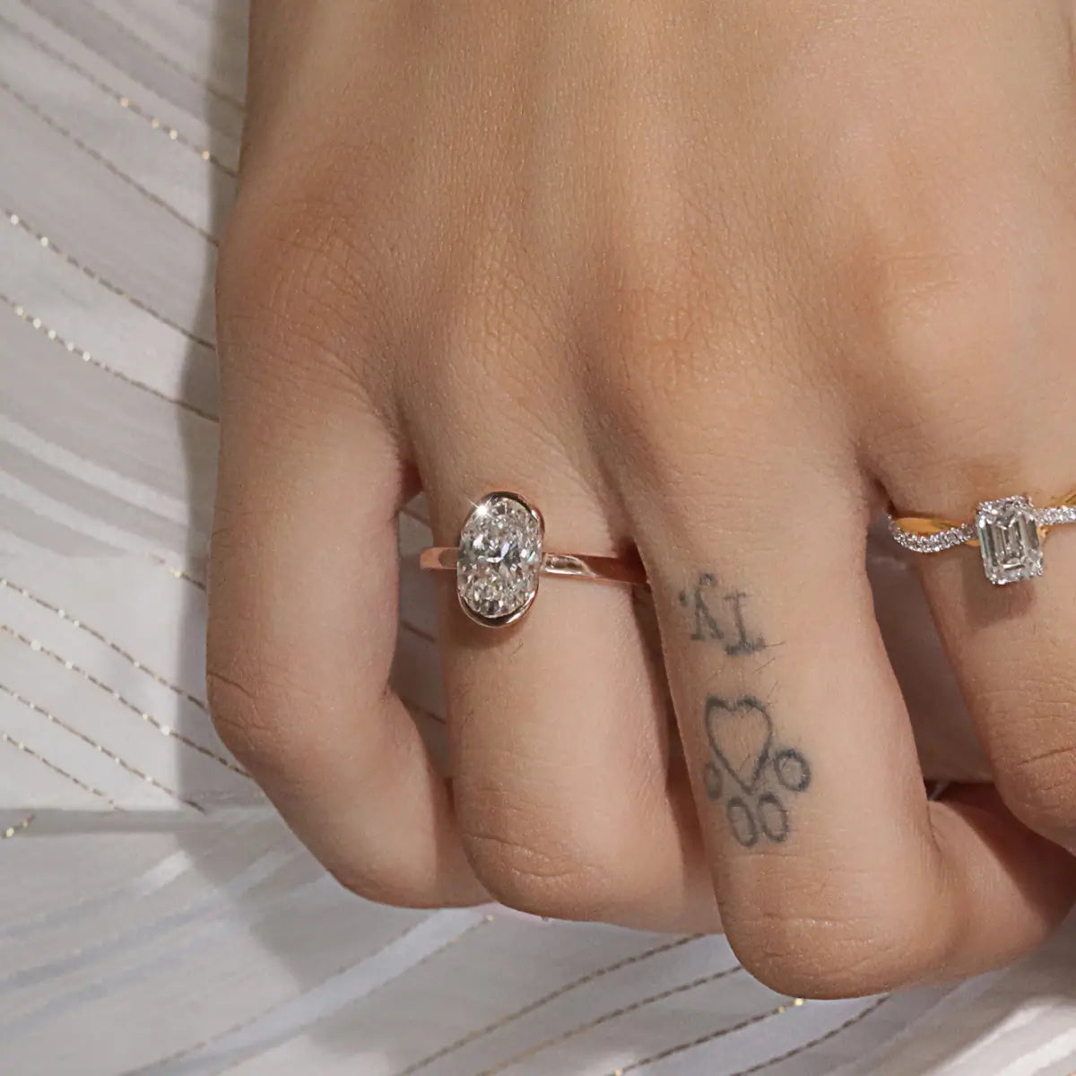 Oval Solitaire Half Bezel Engagement Ring