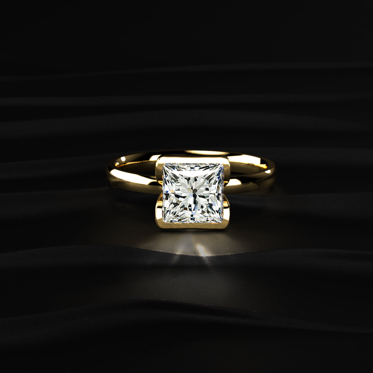 Half Bezel Princess Cut Engagement Ring
