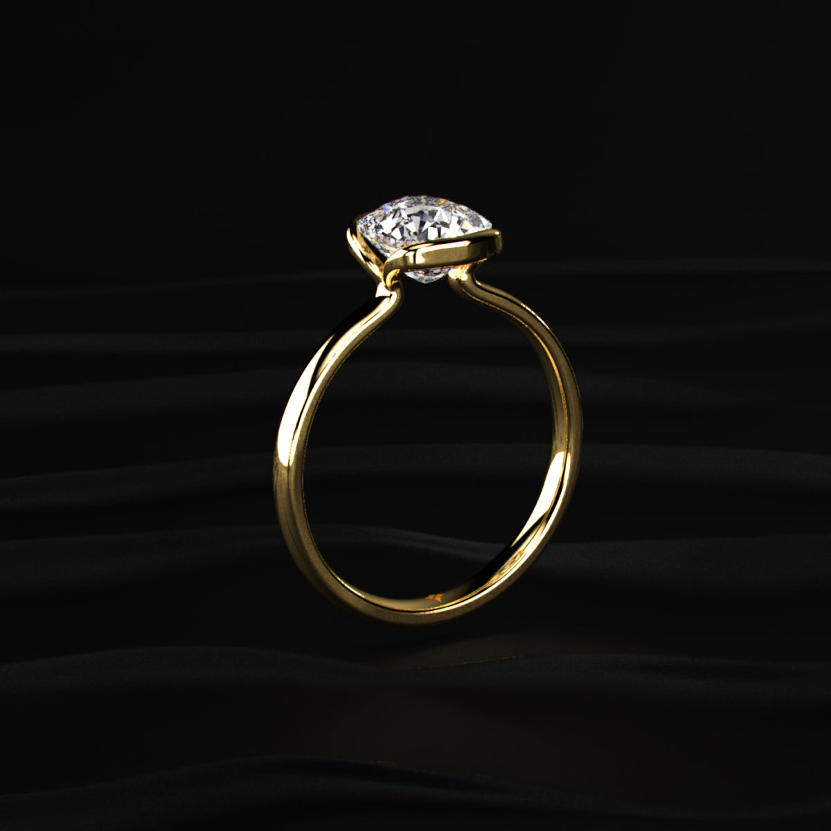 Cushion Solitaire Half Bezel Engagement Ring | Earthly Jewels