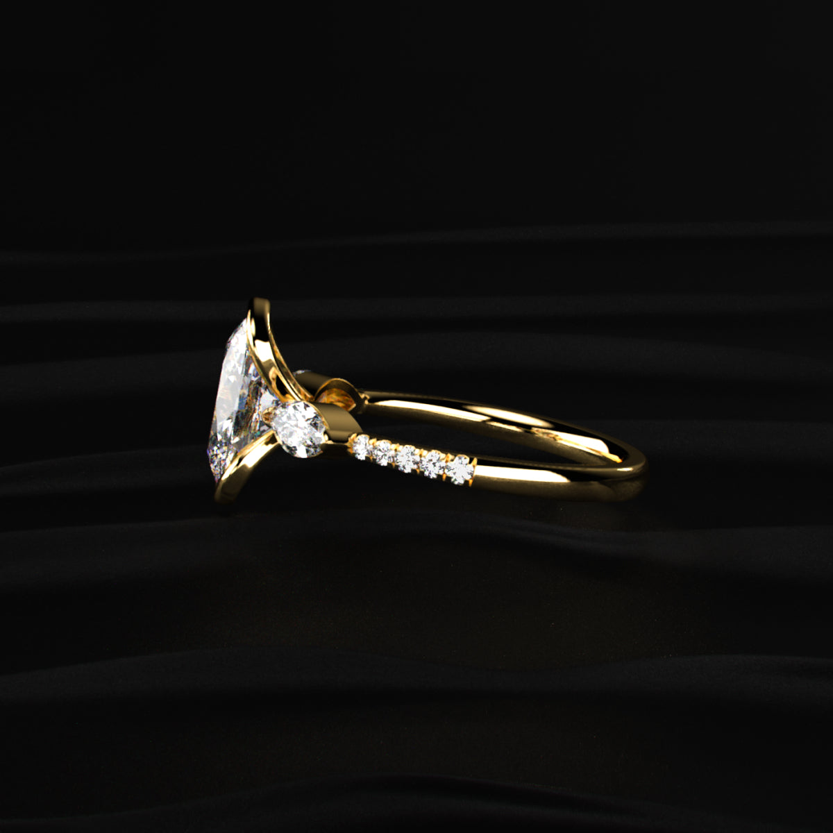 Oval Half Bezel Solitaire Ring With Side Stones | Earthly Jewels