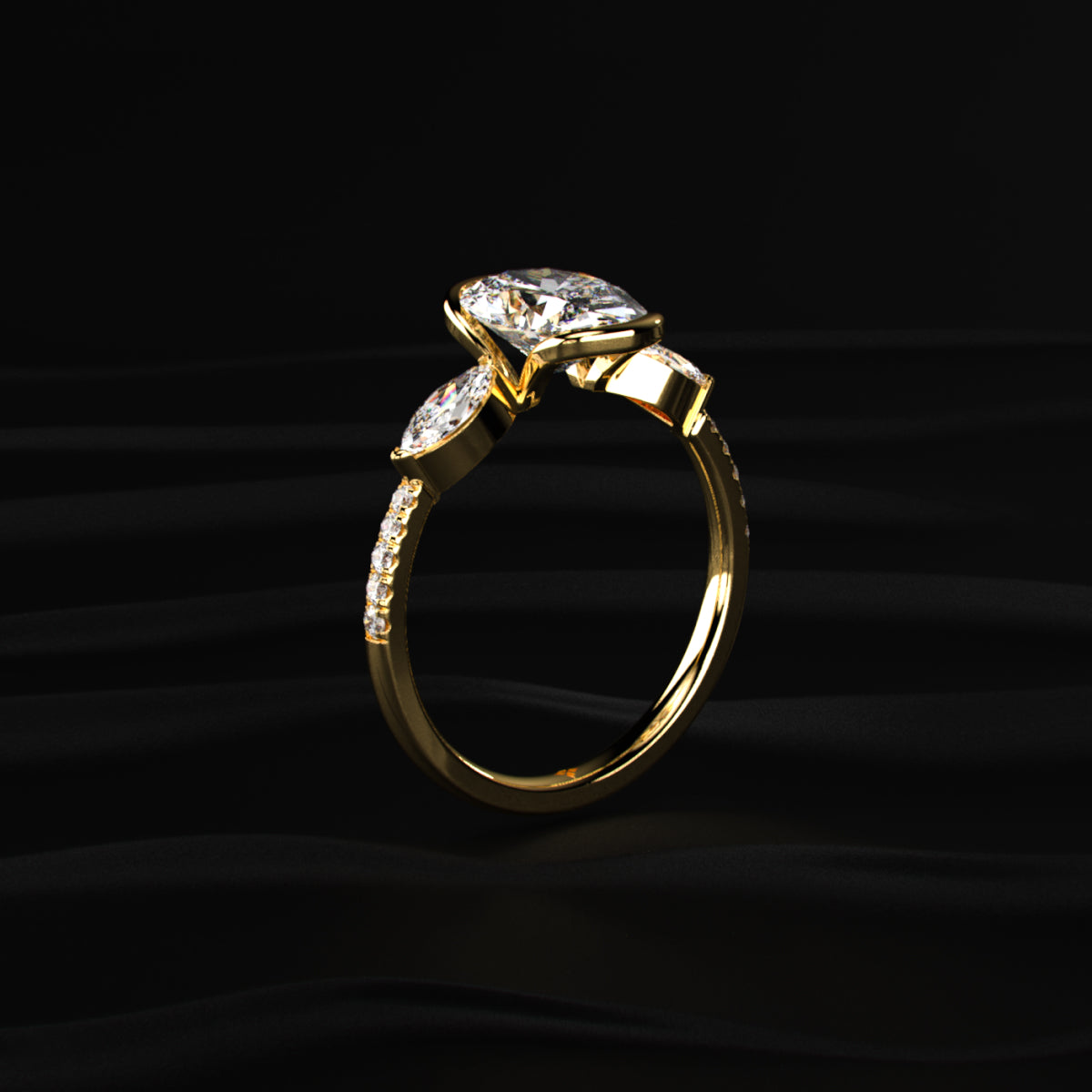 Oval Half Bezel Solitaire Ring With Side Stones | Earthly Jewels