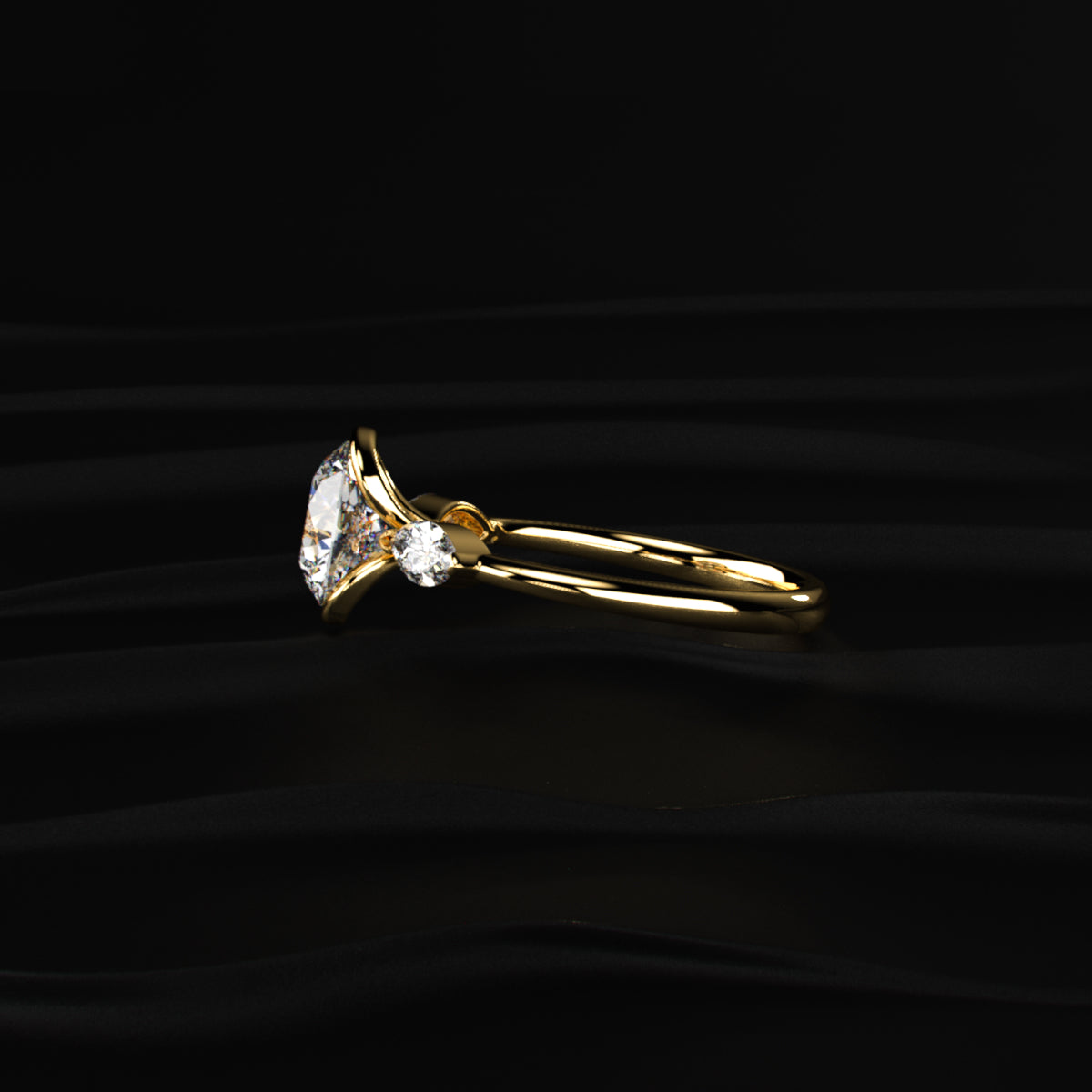 Round Half Bezel Triple Diamond Engagement Rings | Earthly Jewels
