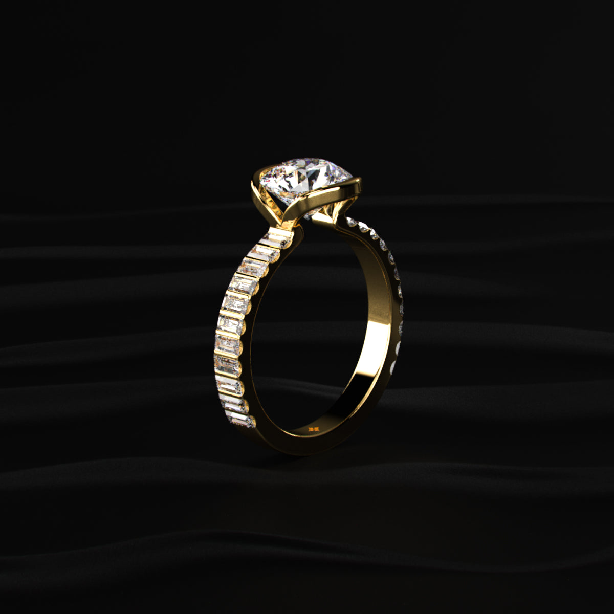 Round Half Bezel Ring With Bar Set Baguettes | Earthly Jewels