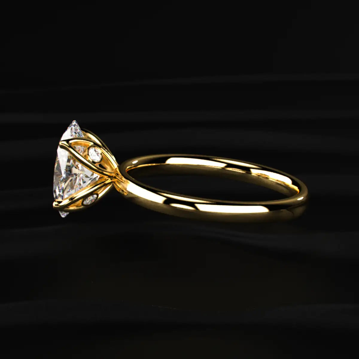 Oval Solitaire Floral Prong Ring