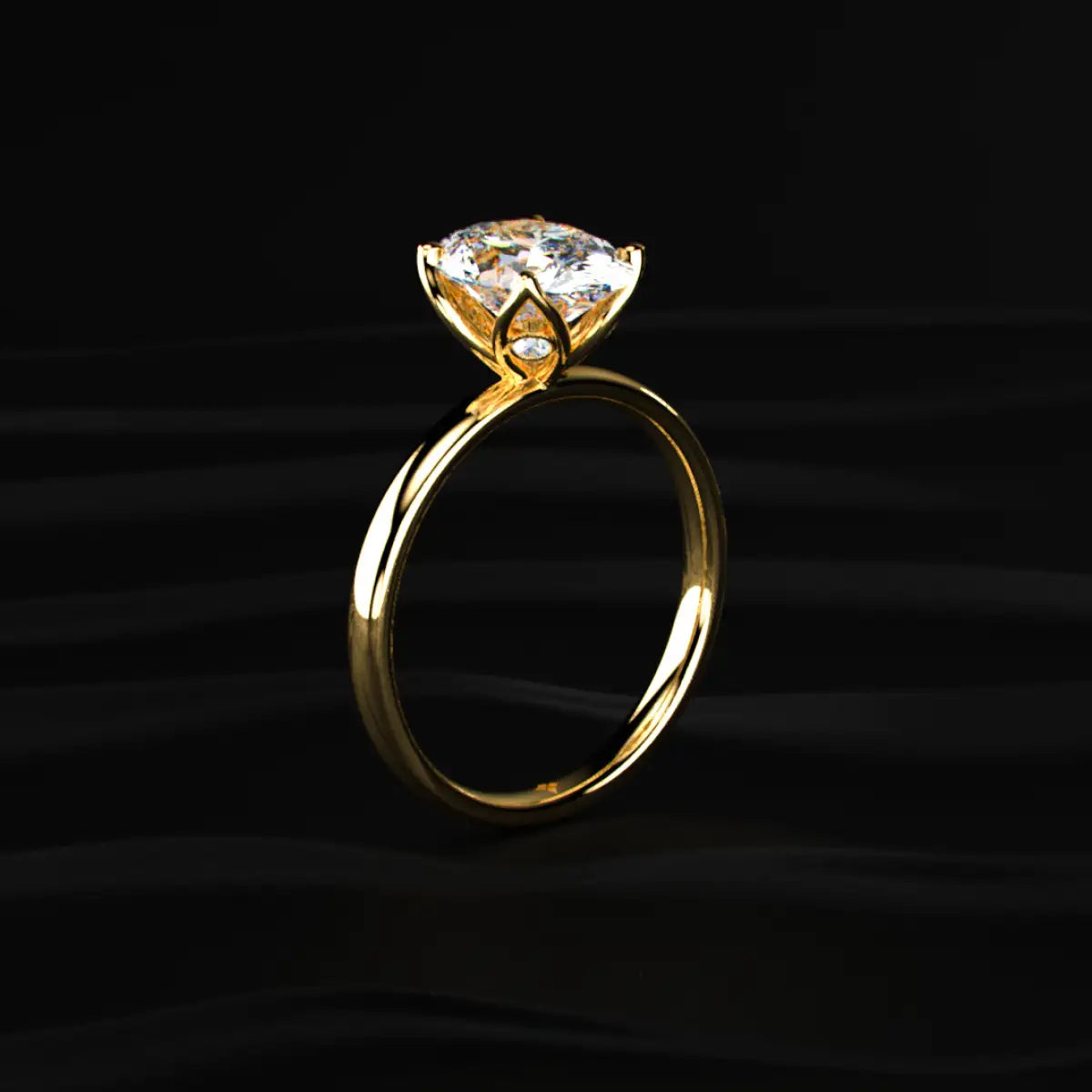 Oval Solitaire Floral Prong Ring