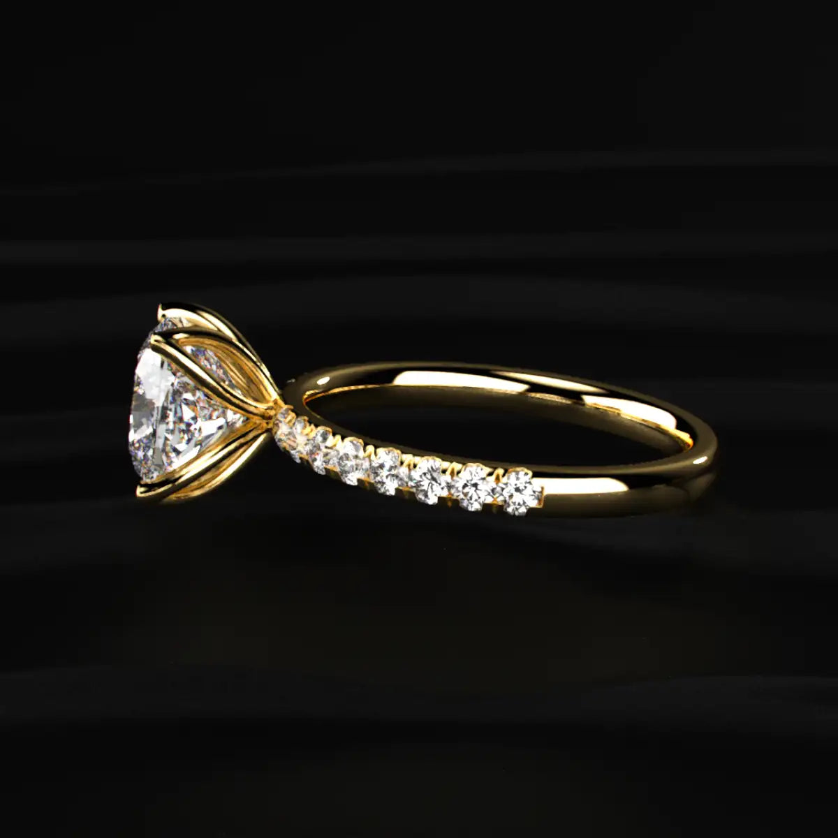 Cushion Solitaire Ring With Pave Floral Prong