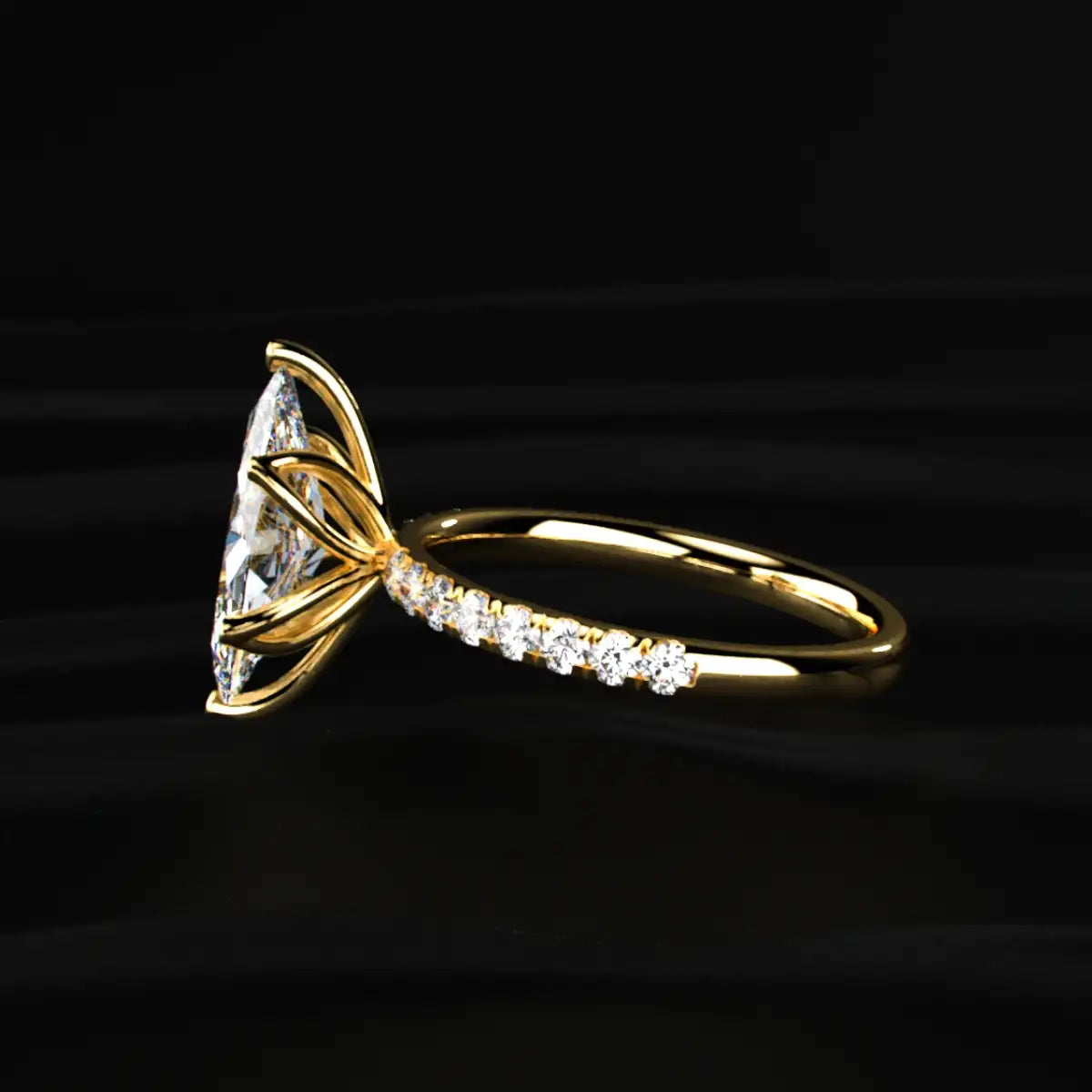 Marquise Solitaire Ring With Pave Floral Prong | Earthly Jewels