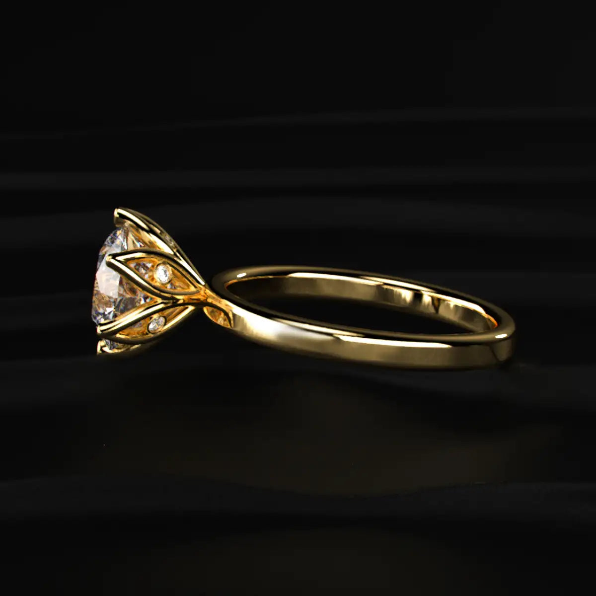 Round Solitaire Engagement Ring With Floral Prongs | Earthly Jewels