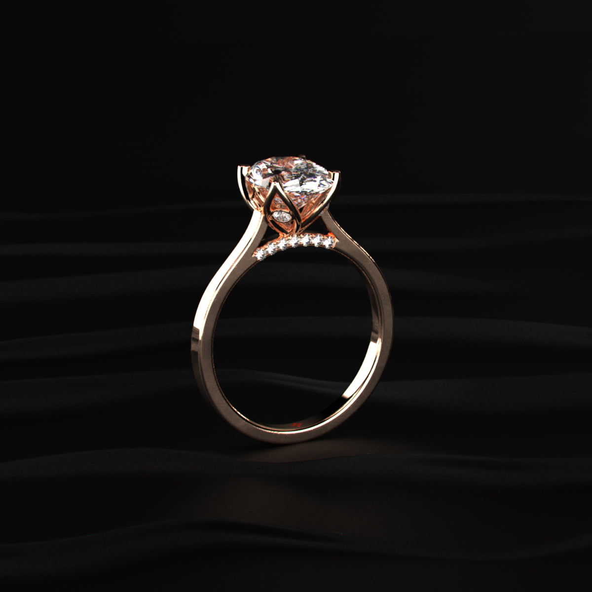 Oval Solitaire Ring With Cathedral Floral Prong