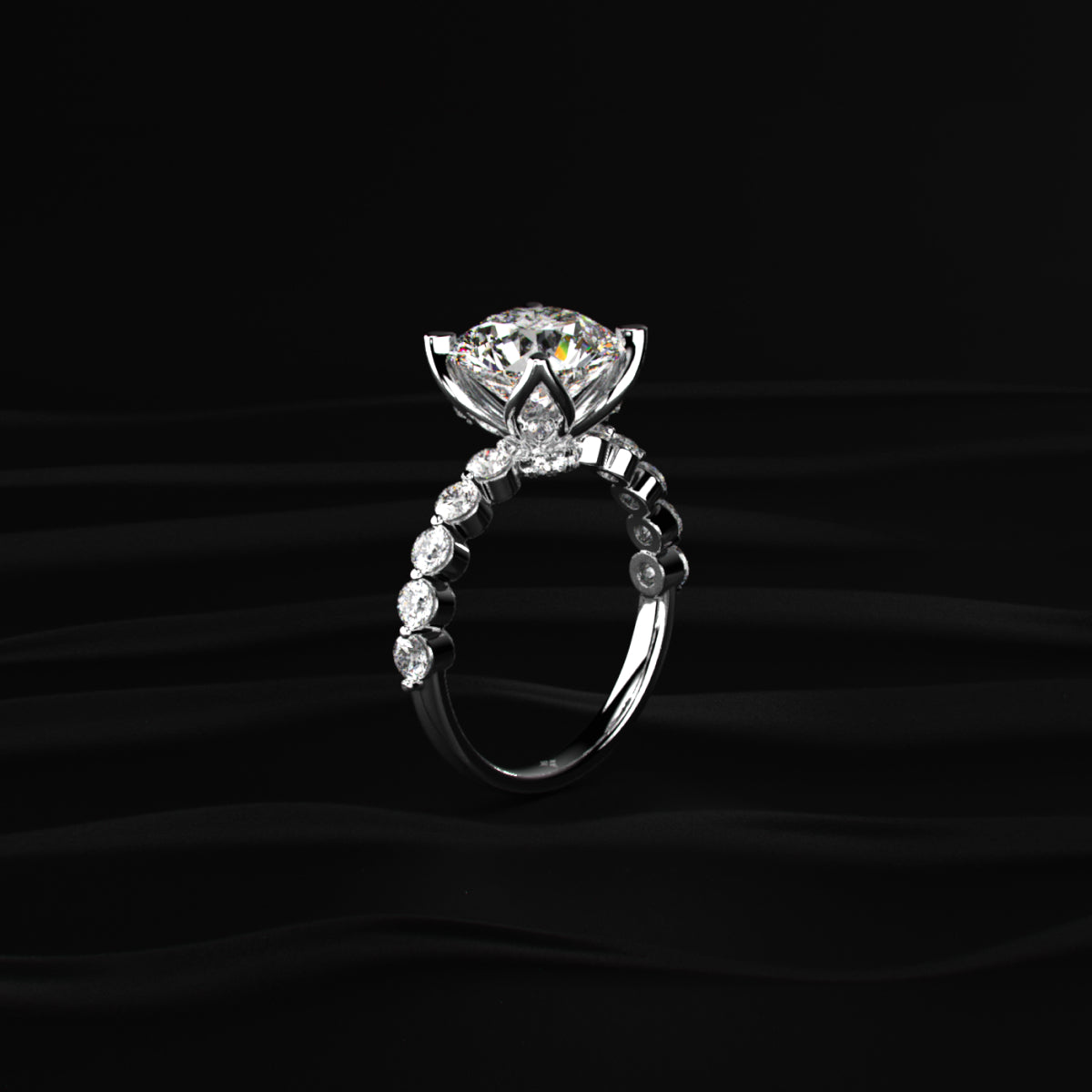 Round Diamond Engagement Ring With Floral Prong