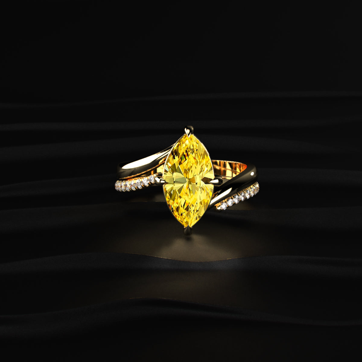 3 Carat Yellow Marquise Diamond Ring With Stack Ring