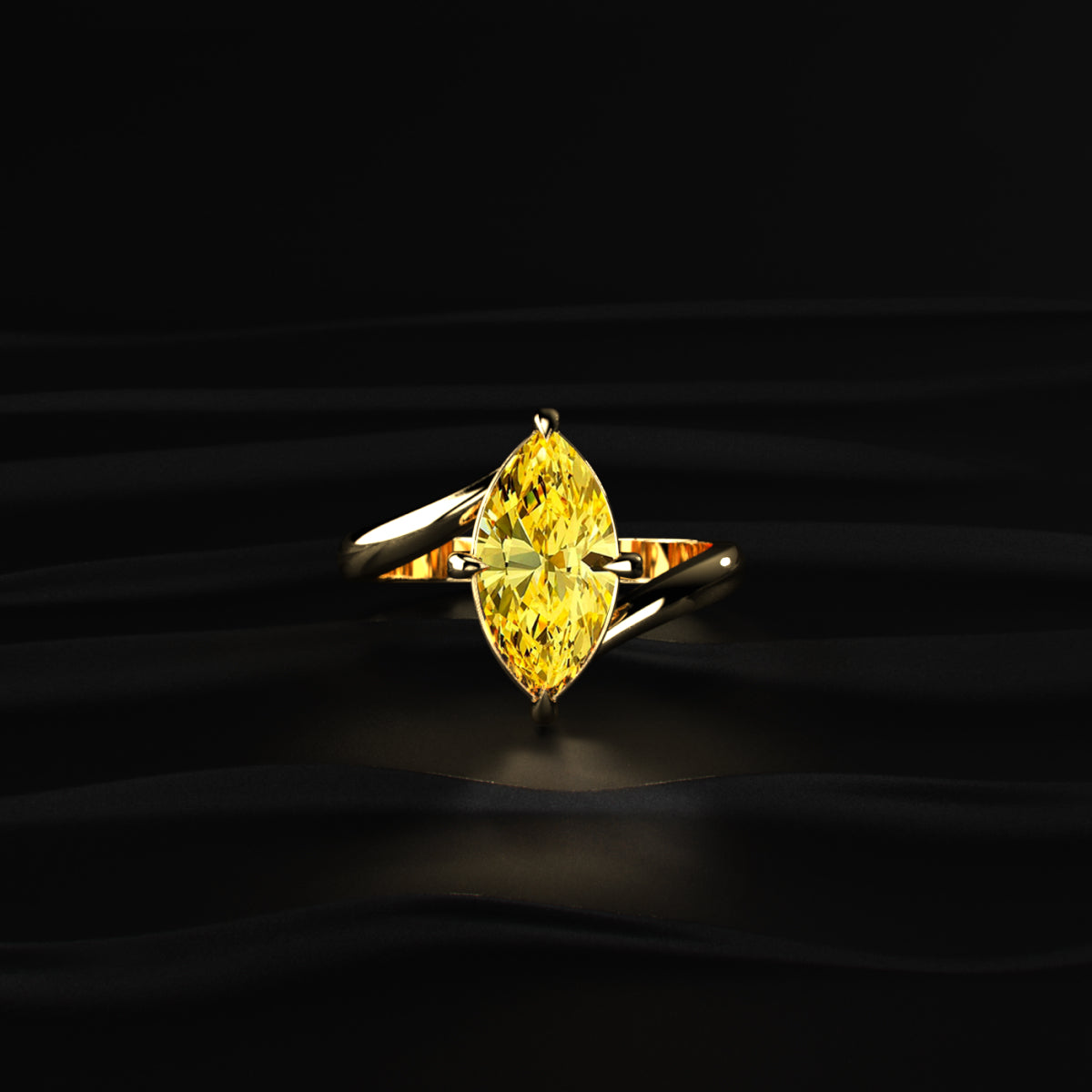 3 Carat Yellow Marquise Diamond Ring With Stack Ring