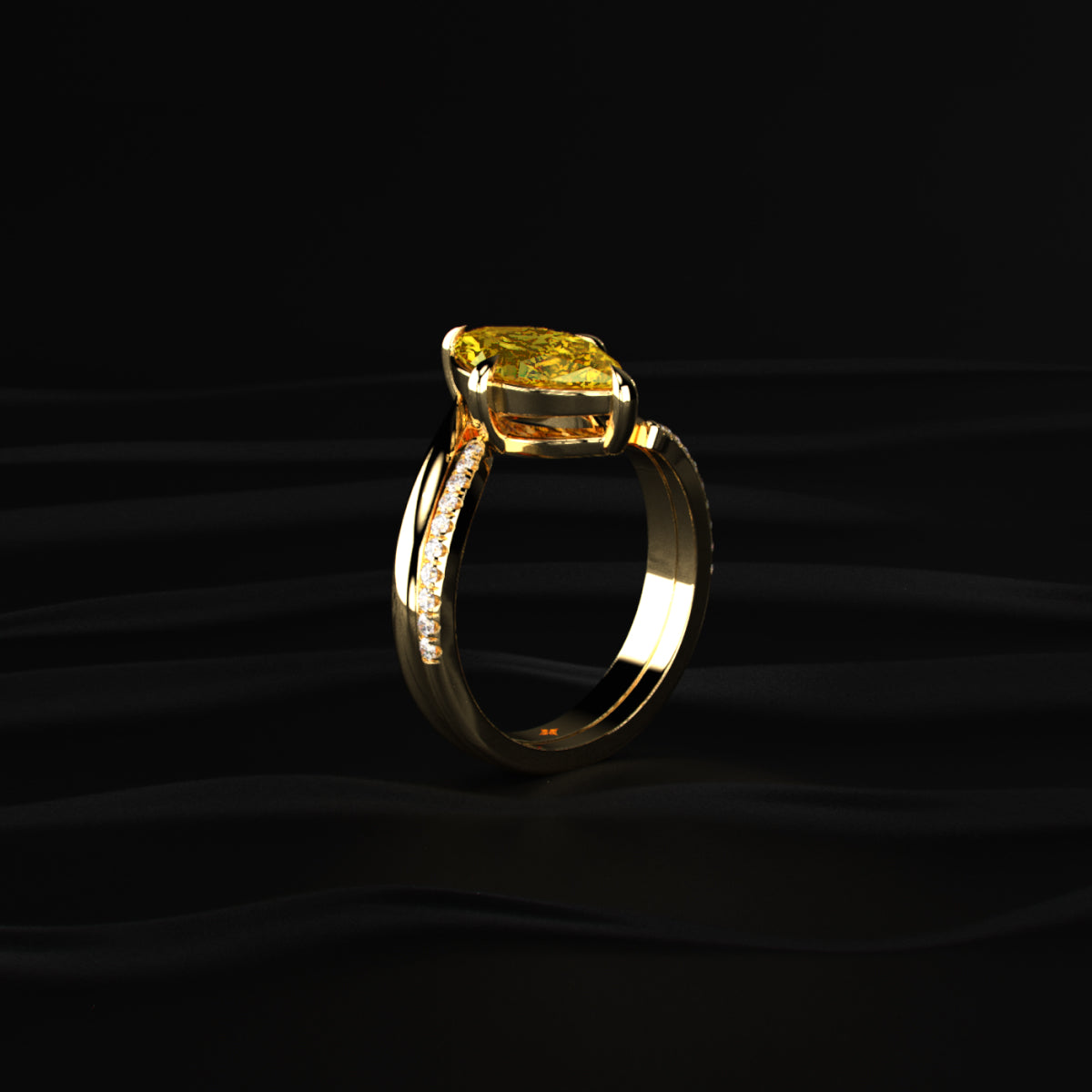 3 Carat Yellow Marquise Diamond Ring With Stack Ring