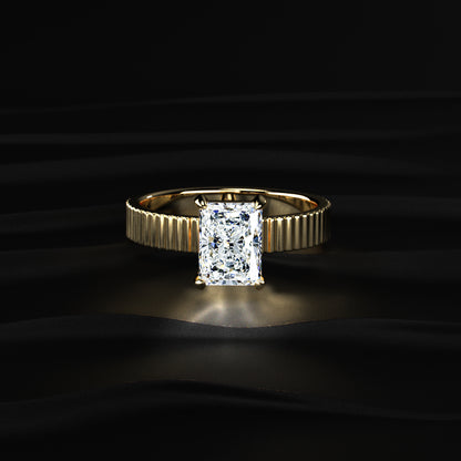 Radiant Cut Ridged Gold Band Ring