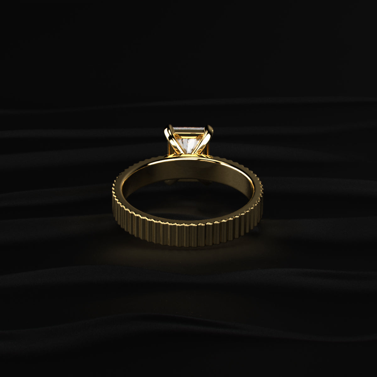 Radiant Cut Ridged Gold Band Ring